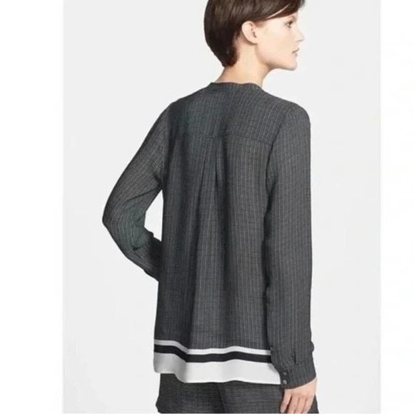 VINCE Black Cream Sheer Silk Georgette Long Sleeve Oversized Blouse Top XS Vneck - Picture 5 of 11